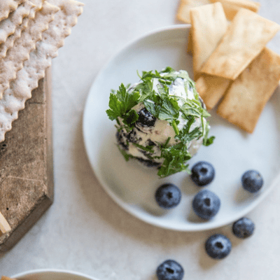 goat cheese rolled in herbs with blueberries