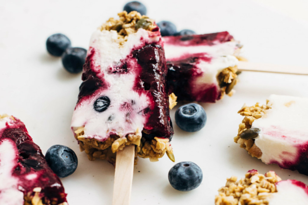 Berry popsicle made with yogurt and granola