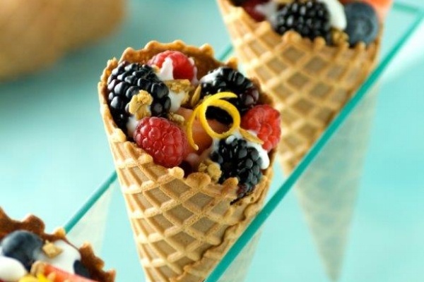 berry filled waffle cones