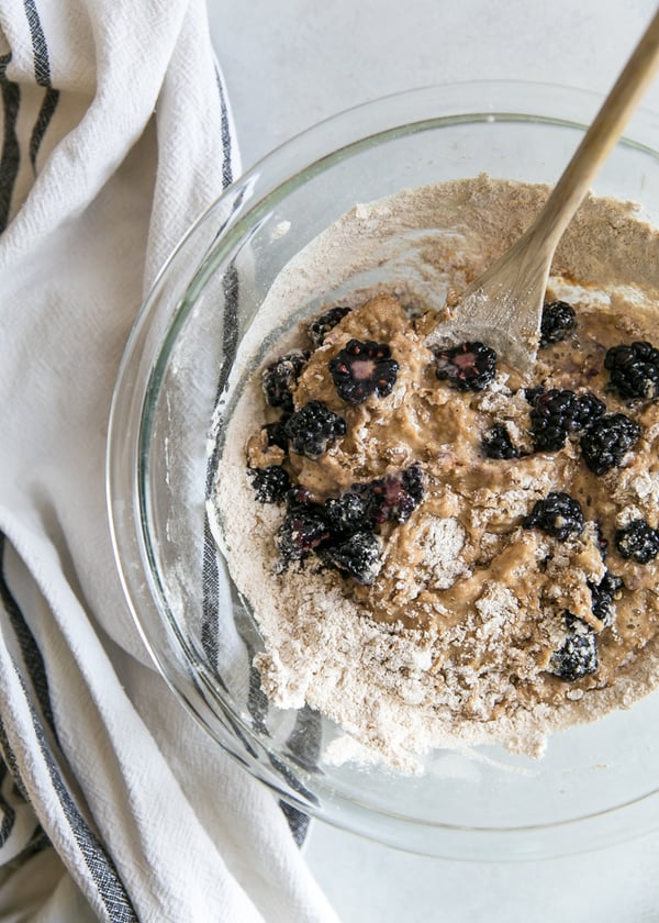blackberries with batter inside a mixing bowl 