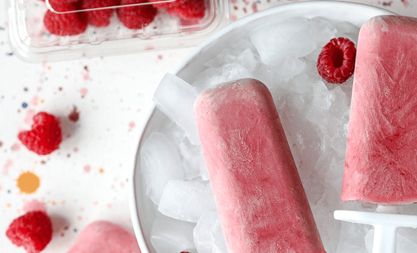 Horizontal raspberry popsicles