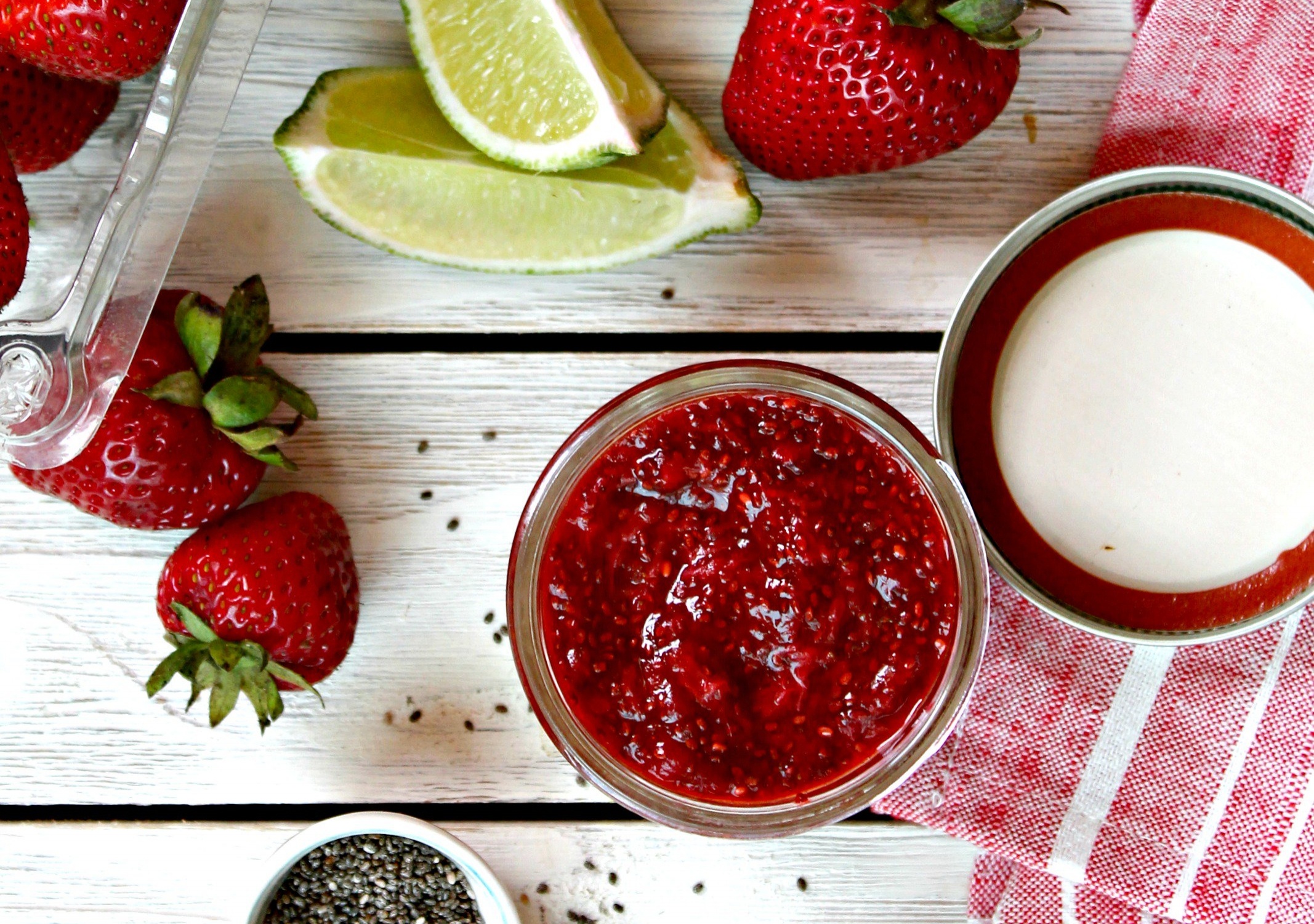 strawberry chia jam in a mason jar