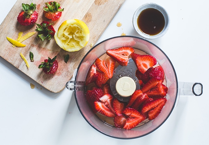 strawberries in a food processor 