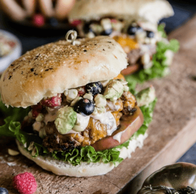 Summer BBQ Burger with Blueberry and Corn Salsa