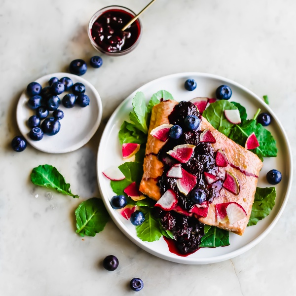 salmon with a blueberry glaze