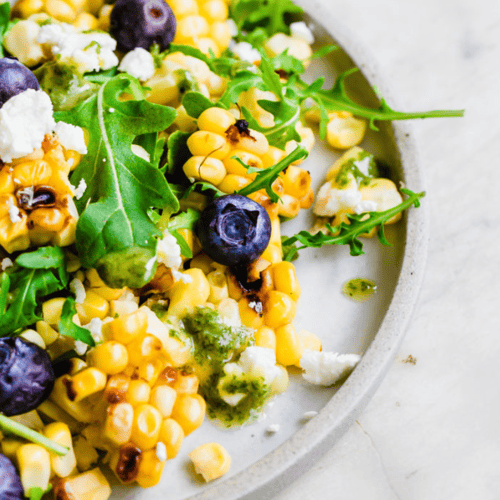 grilled corn salad with blueberries