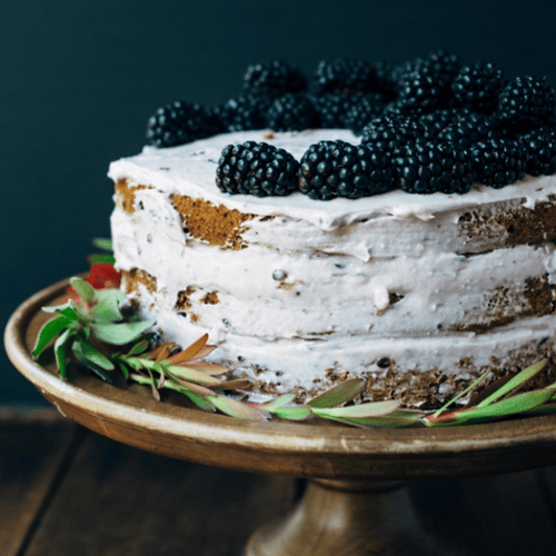 Pumpkin Spice cake topped with blackberries