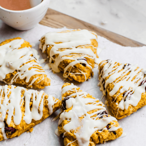 Pumpkin scones drizzled with white chocolate