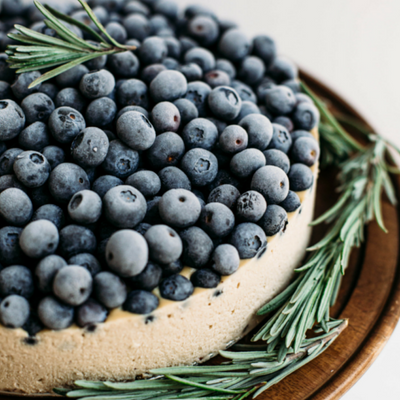 cheesecake topped with many blueberries