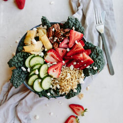 Wheat Berry Salad with strawberries, cucumbers, and pecans