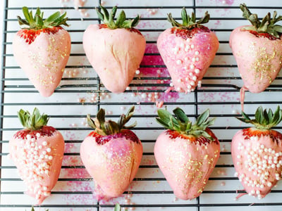 White Chocolate Covered Strawberries with pink sprinkles