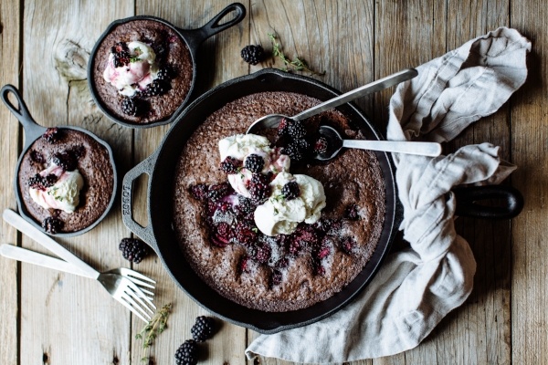 Dark Chocolate and Blackberry Skillet Brownies