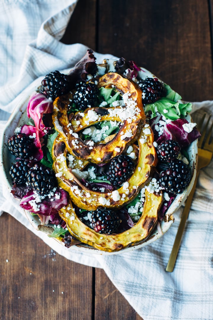 blackberry squash salad with pecans and goat cheese