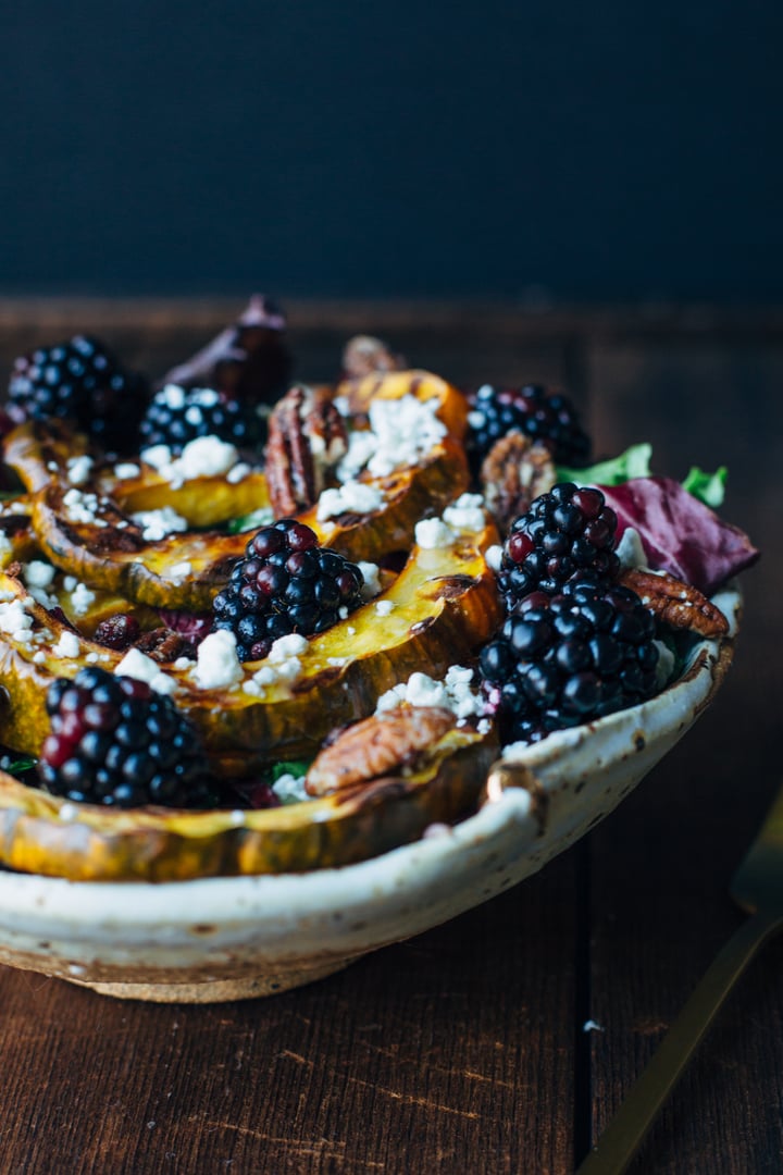 blackberry squash salad with pecans and goat cheese