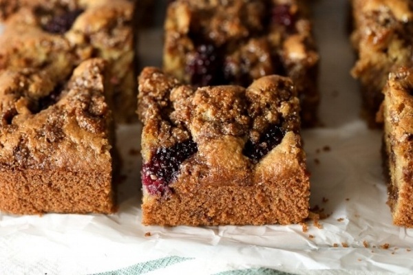 a slice of blackberry cinnamon streusel cake  