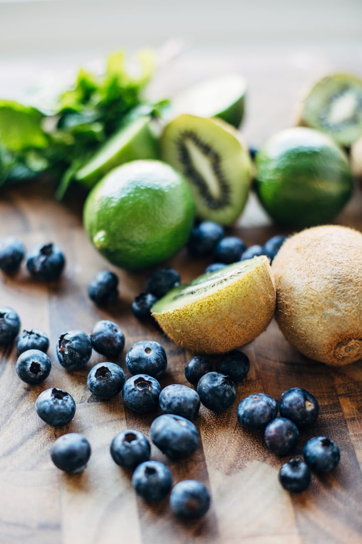 blueberries, kiwis, and limes