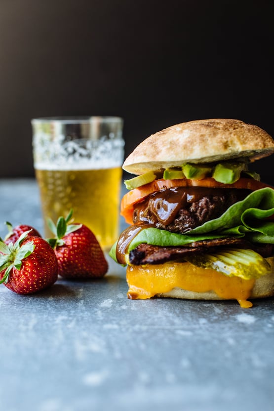 hamburger with strawberry bbq sauce