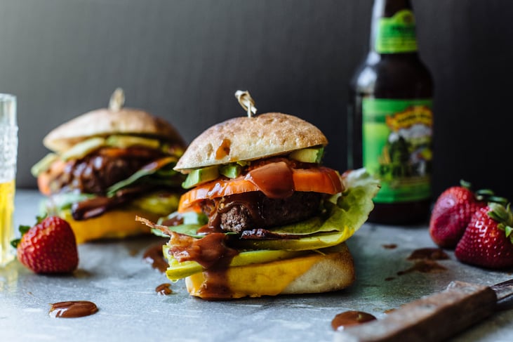 hamburger with strawberry bbq sauce