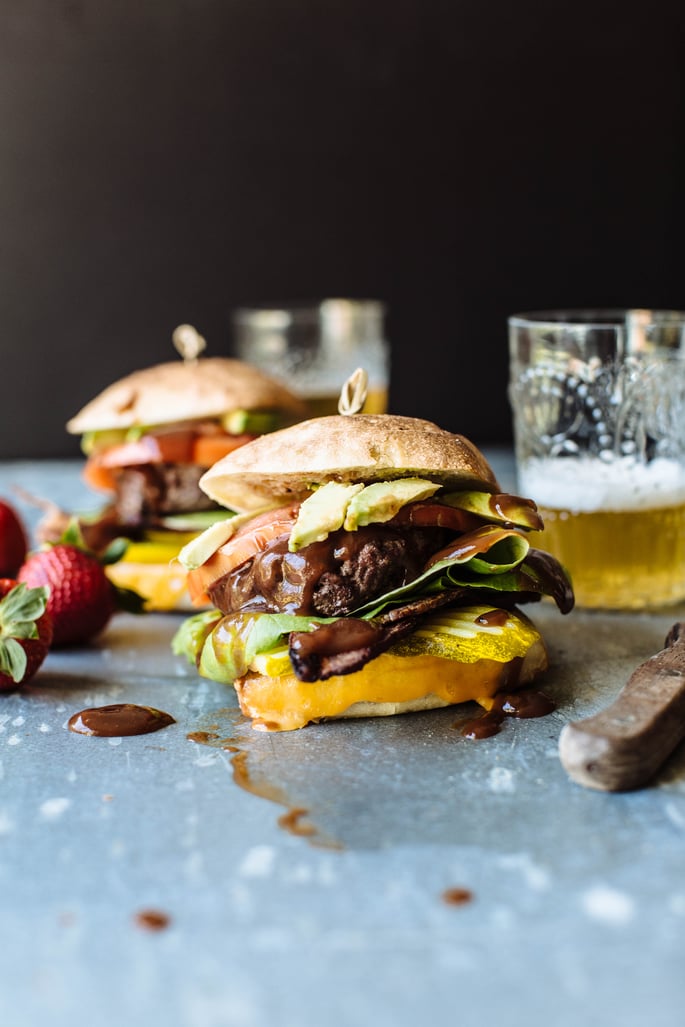 hamburger with strawberry bbq sauce