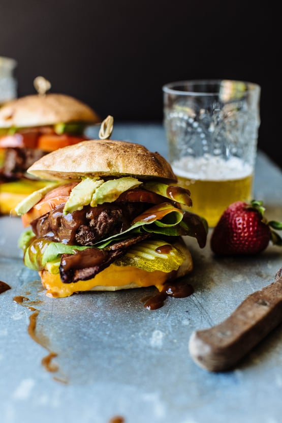 hamburger with strawberry bbq sauce