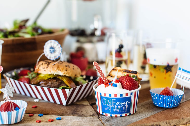 fourth of july tablescape with frozen treat and hamburger