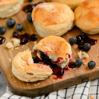 blueberry biscuits on a cutting board