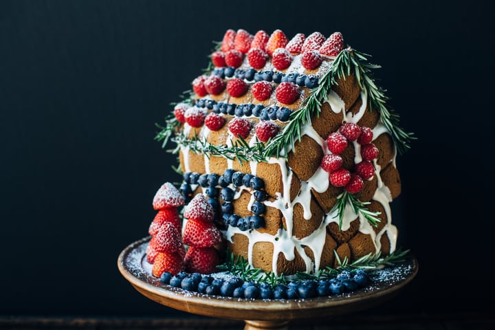 gingerbread house made with berries and cookies