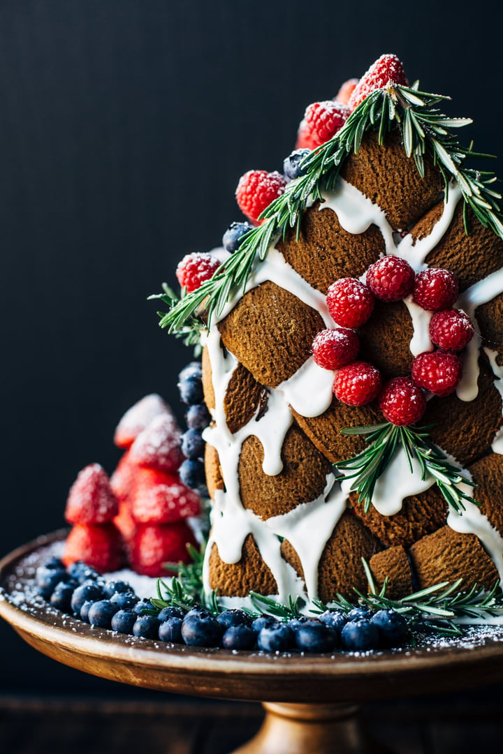 gingerbread house made with berries and cookies