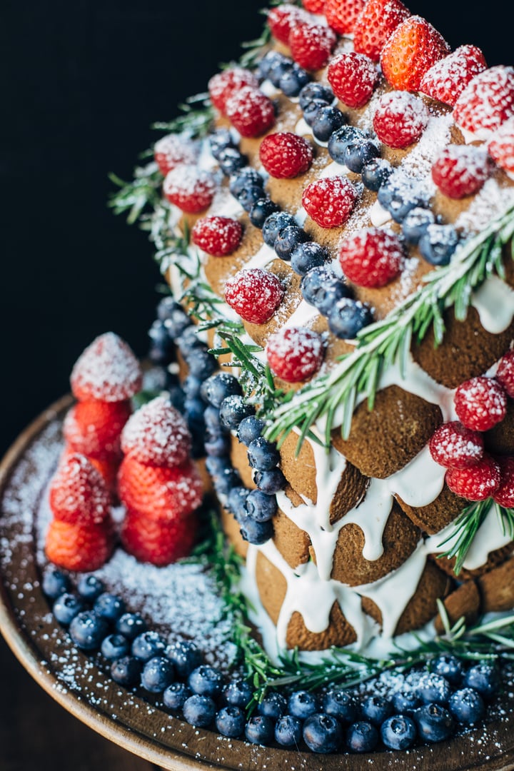 gingerbread house made with berries and cookies