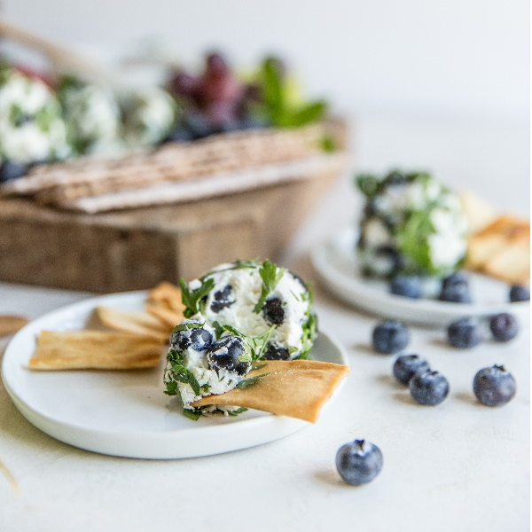 herb rolled goat cheese and blueberry balls