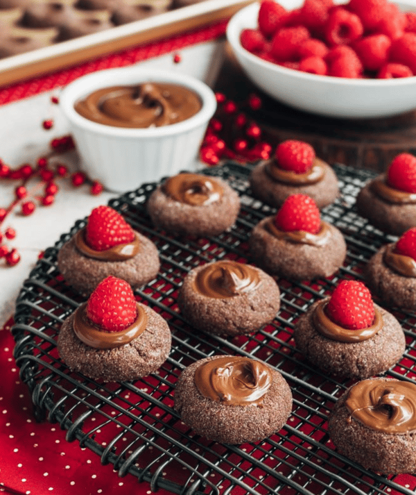 Chocolate Thumbprint Cookies with Raspberries