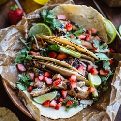 chicken fajitas tacos with diced strawberries