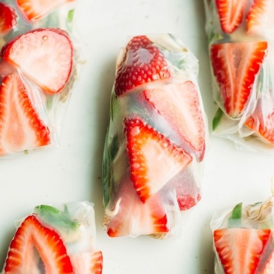 strawberry and snow pea spring rolls