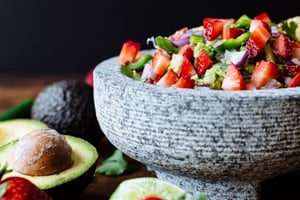 guacamole with strawberries diced into it