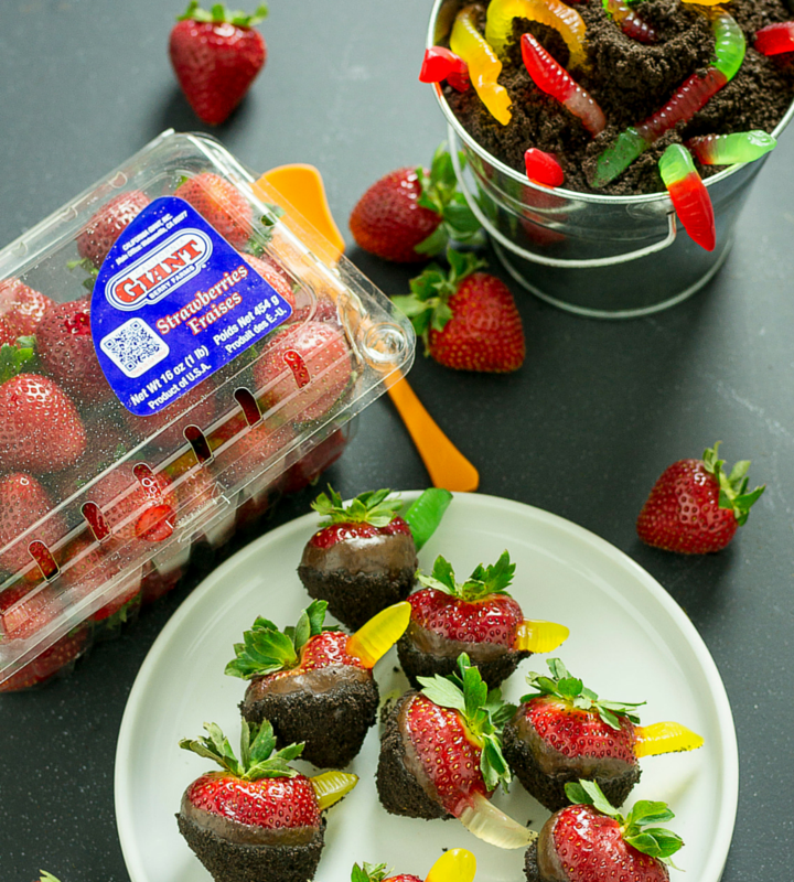 chocolate covered strawberries with gummy worms 